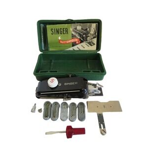 Vintage Singer Buttonholer 160506  w/5 Templates & Instructions Green Hard Case